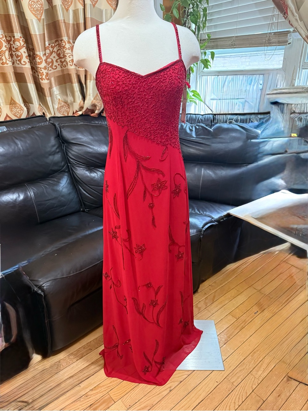 3 Piece Night Scene Floral Beaded Red Evening Prom Dress Medium NWT